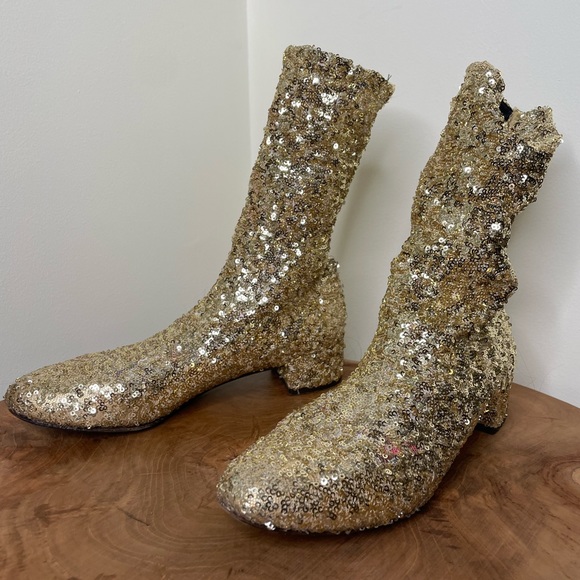 Dolce and Gabanna gold sequin sock booties 7.5 - Picture 2 of 14